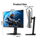 Gaming monitor size diagram with tilt -5° to 20° and height adjustment range