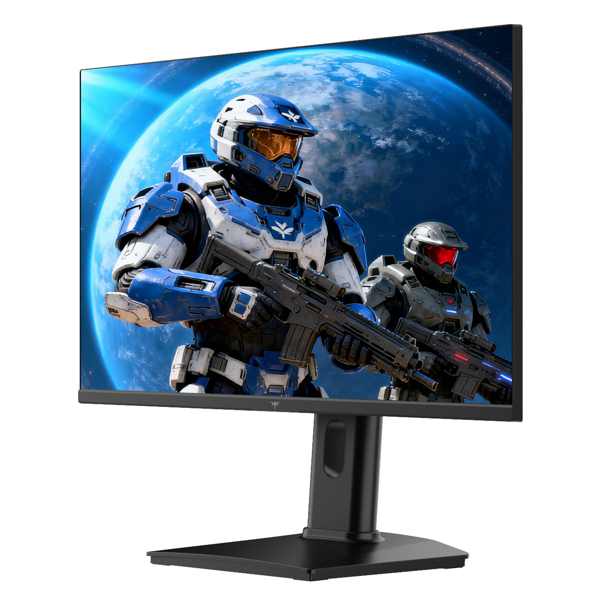 23.8-inch gaming monitor on black pedestal stand, game artwork displayed on screen